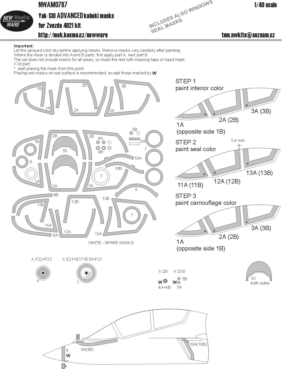 New Ware NWAM0787 1:48 Yakovlev Yak-130 Advanced Kabuki Masks