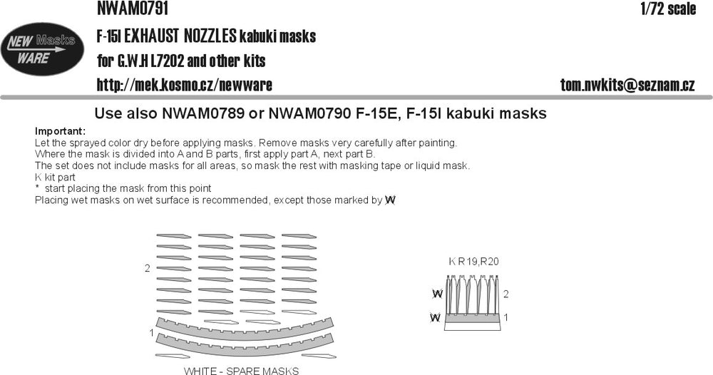 New Ware NWAM0791 1:72 McDonnell F-15I Eagle EXHAUST NOZZLES kabuki masks