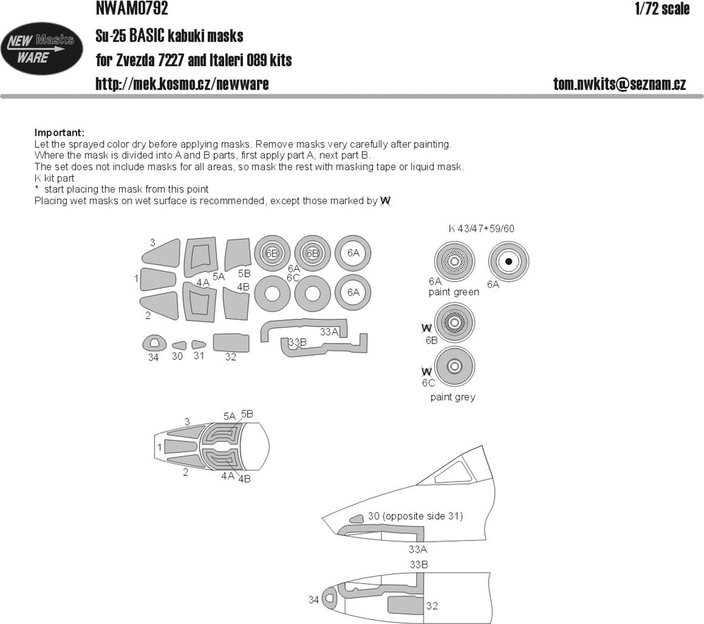New Ware NWAM0792 1:72 Su-25 Frogfoot Basic Kabuki Masks