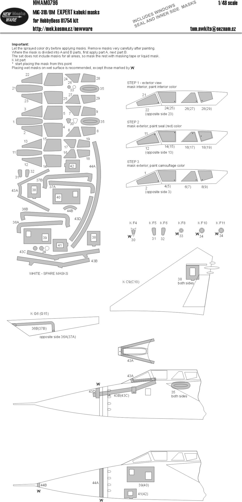 New Ware NWAM0796 1:48 MiG-31B/BM Foxhound Expert Masks