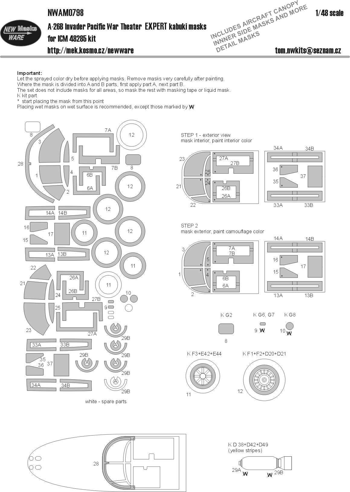 New Ware NWAM0798 1:48 A-26B Invader Expert Kabuki Masks