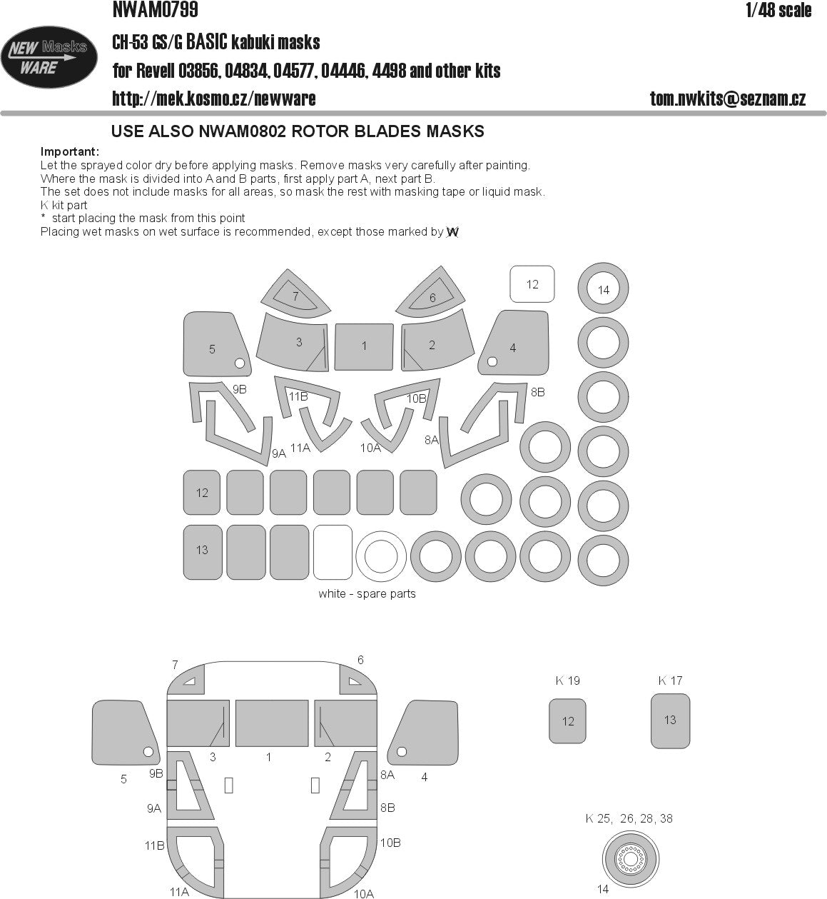 New Ware NWAM0799 1:48 Sikorsky CH-53GS/G BASIC kabuki masks all windows, wheels