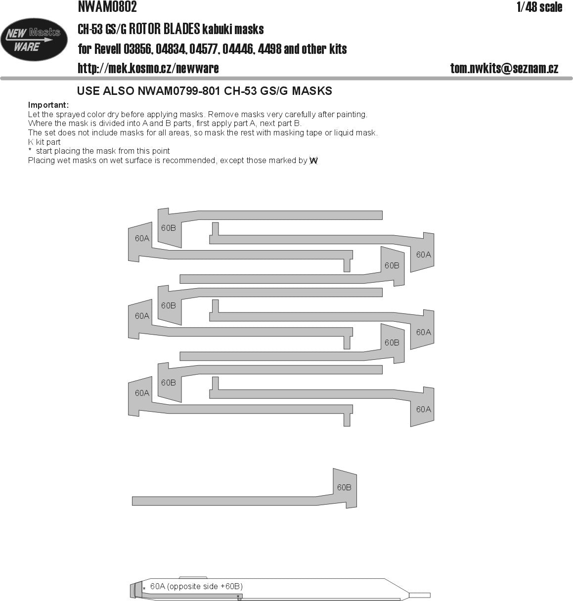 New Ware NWAM0802 1:48 Sikorsky CH-53GS/G ROTOR BLADES kabuki masks