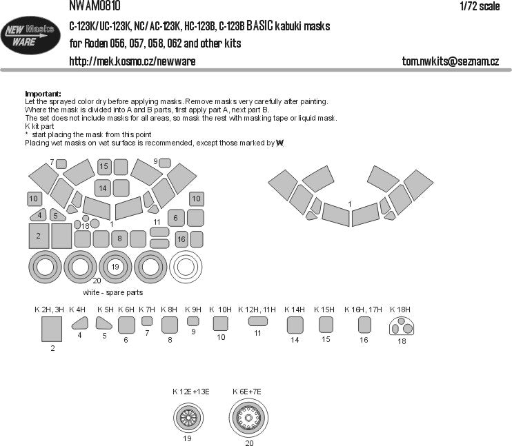 New Ware NWAM0810 1:72 Lockheed C-123K Basic Kabuki Masks