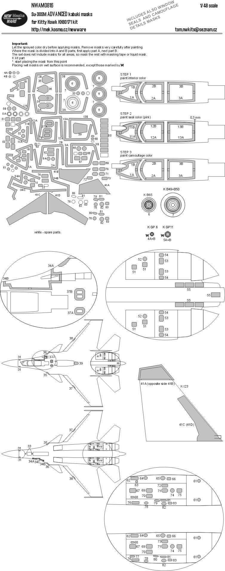 New Ware NWAM0816 1:48 Su-30SM Advanced Kabuki Masks