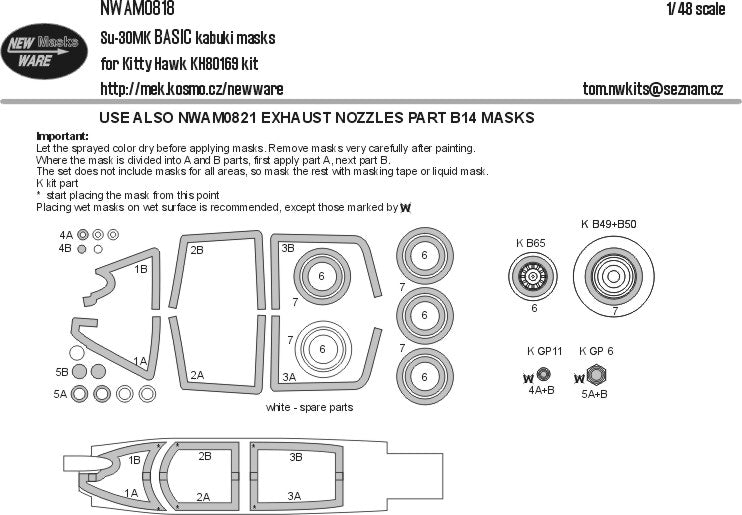 New Ware NWAM0818 1:48 Su-30MK Basic Kabuki Masks