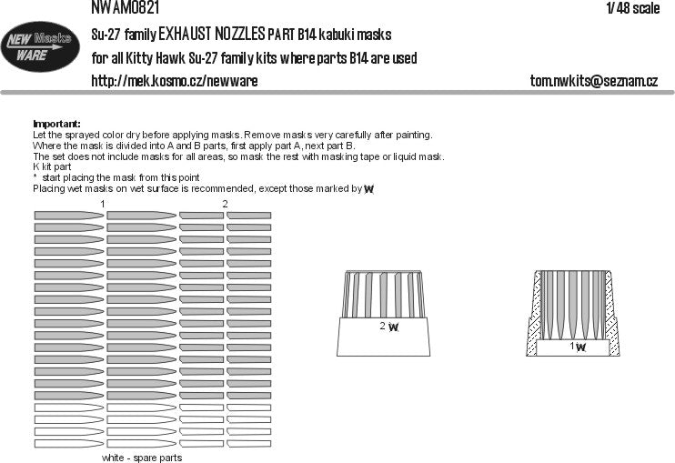 New Ware NWAM0821 1:48 Sukhoi Su-27 family EXHAUST NOZZLES part B14 kabuki masks