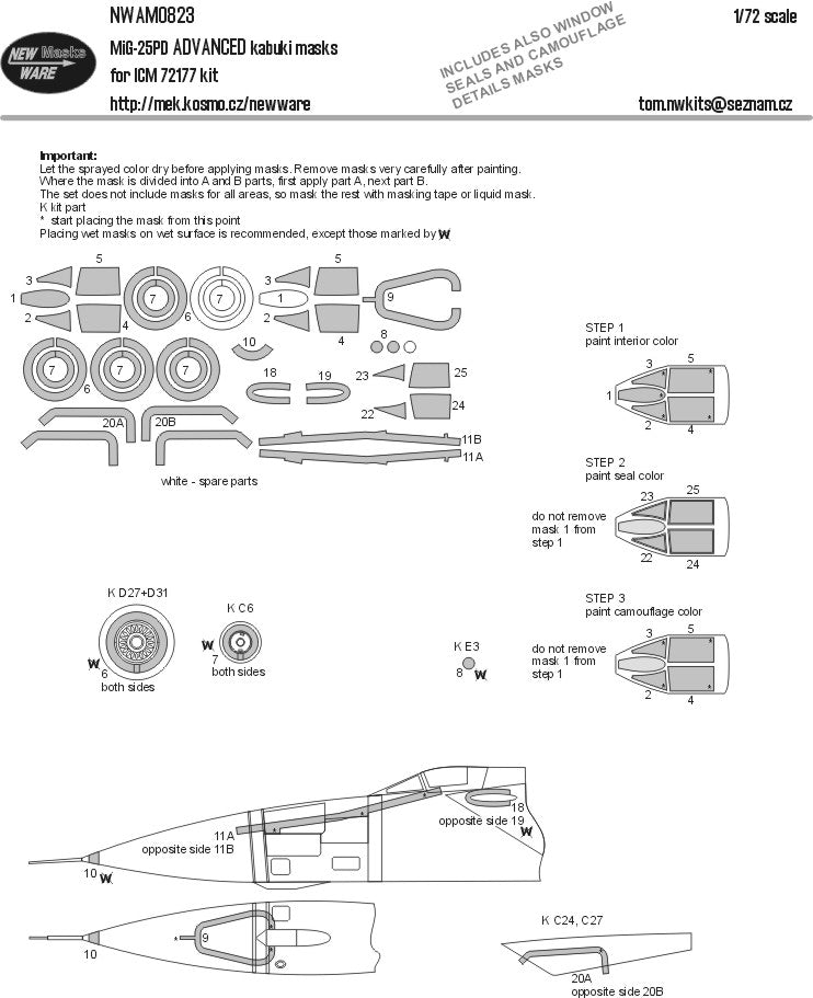 New Ware NWAM0823 1:72 MiG-25PD Advanced Kabuki Masks