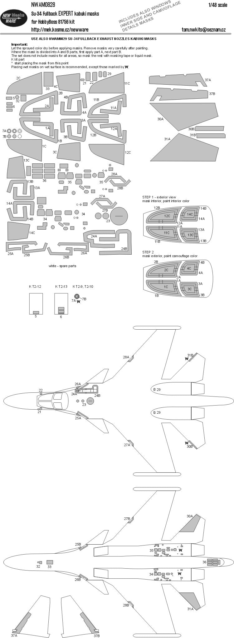 New Ware NWAM0828 1:48 Su-34 Fullback Expert Kabuki Masks