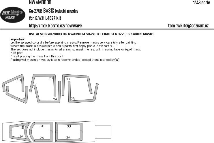 New Ware NWAM0830 1:48 Sukhoi Su-27UB BASIC kabuki masks aircaft canopy