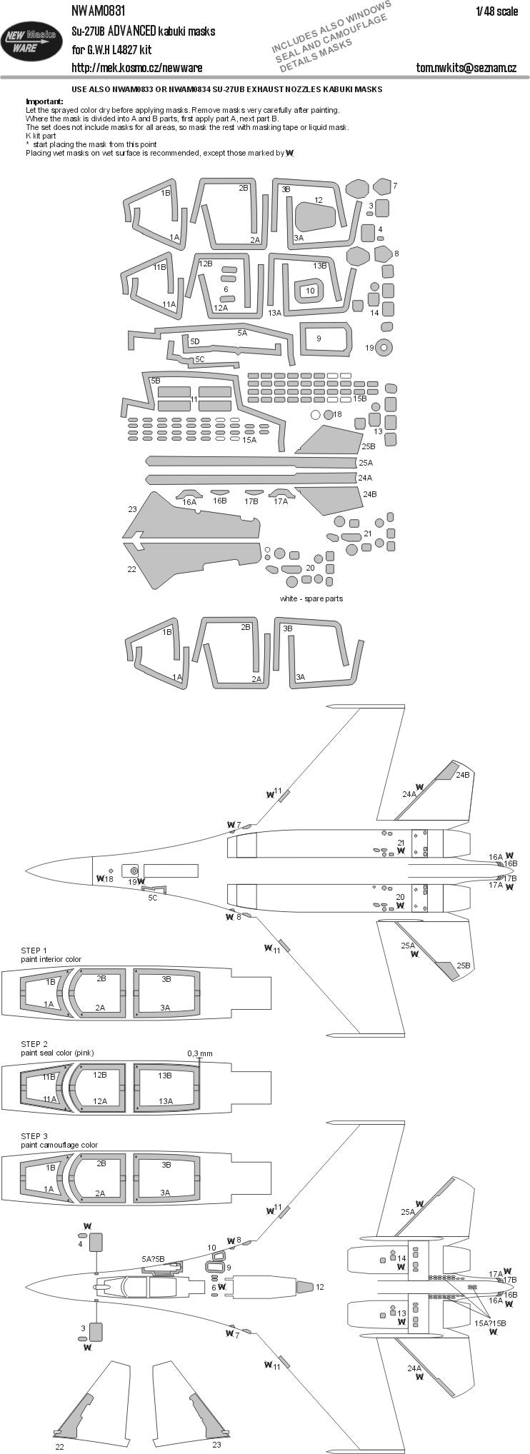New Ware NWAM0831 1:48 Su-27UB Advanced Kabuki Masks