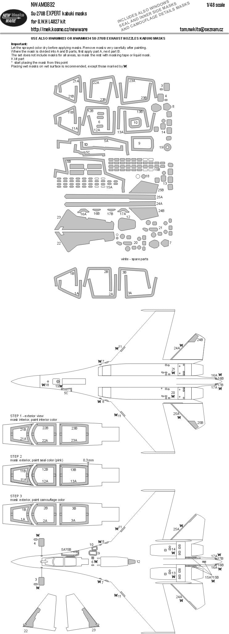 New Ware NWAM0832 1:48 Su-27UB Expert Kabuki Masks
