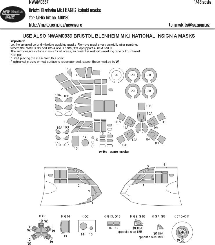 New Ware NWAM0837 1:48 Bristol Blenheim Mk.I Basic Masks