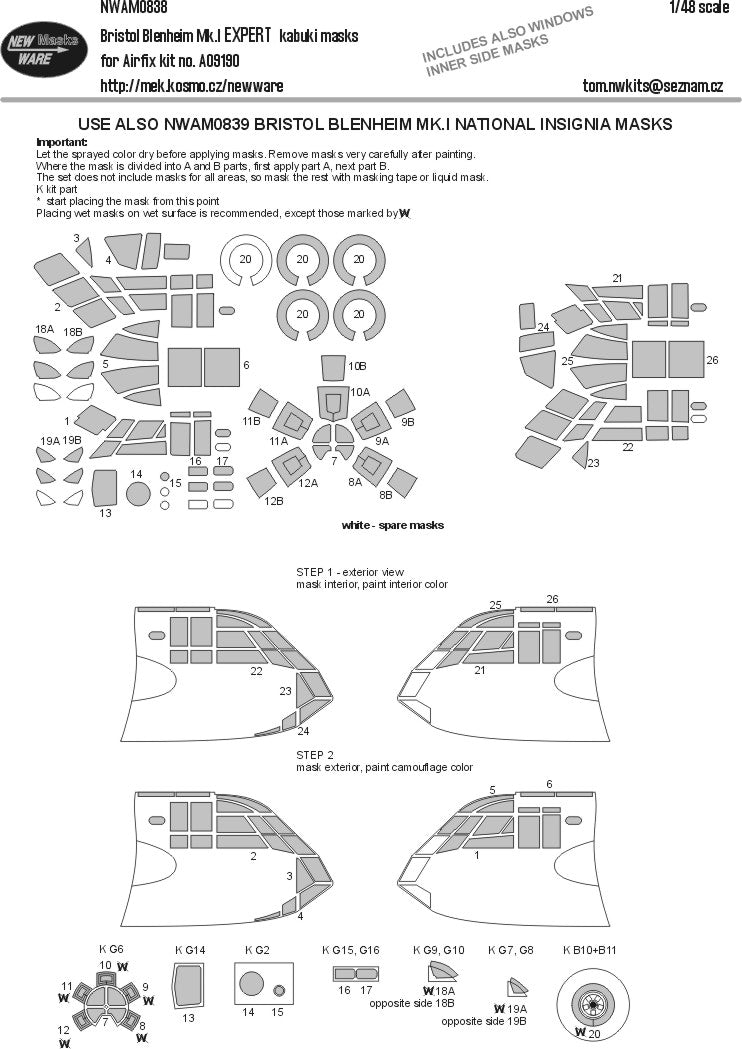 New Ware NWAM0838 1:48 Bristol Blenheim Mk.I Expert Masks