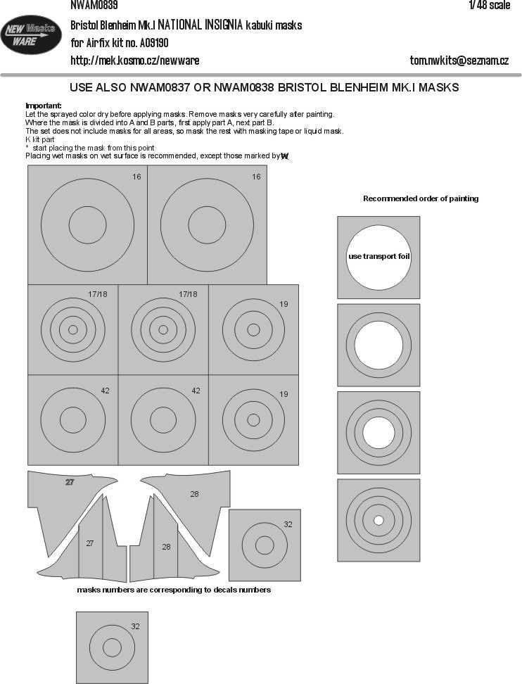 New Ware NWAM0839 1:48 Bristol Blenheim Mk.I NATIONAL INSIGNIA