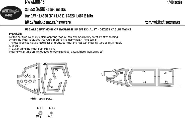 New Ware NWAM0845 1:48 Su-35S Basic Kabuki Masks