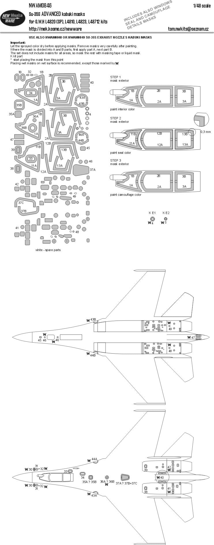 New Ware NWAM0846 1:48 Su-35S Advanced Kabuki Masks
