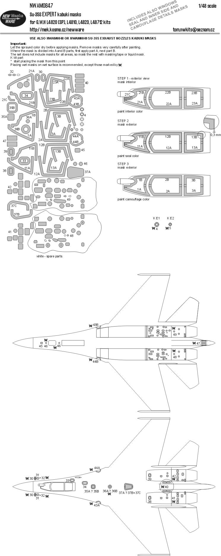 New Ware NWAM0847 1:48 Su-35S Expert Kabuki Masks