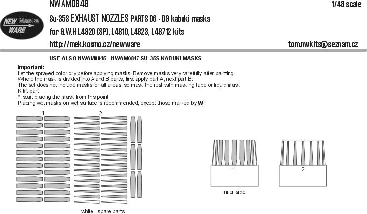 New Ware NWAM0848 1:48 Sukhoi Su-35S EXHAUST NOZZLES parts D6-D9 kabuki masks