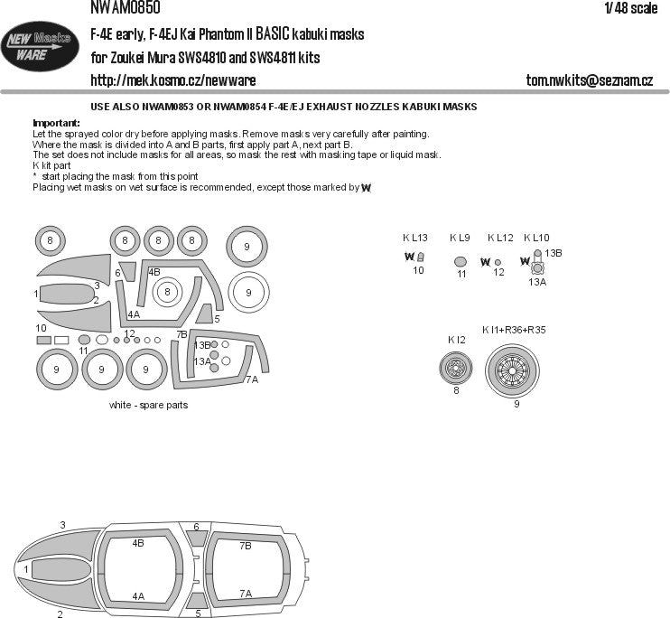 New Ware NWAM0850 1:48 F-4E Early/EJ Kai Basic Masks