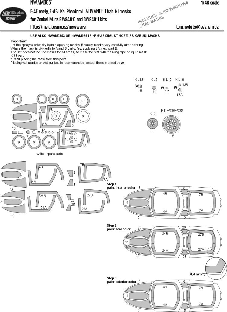 New Ware NWAM0851 1:48 F-4E Early/EJ Kai Advanced Masks
