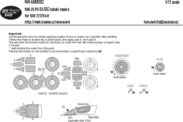 New Ware NWAM0862 1:72 MiG-25PU Basic Kabuki Masks