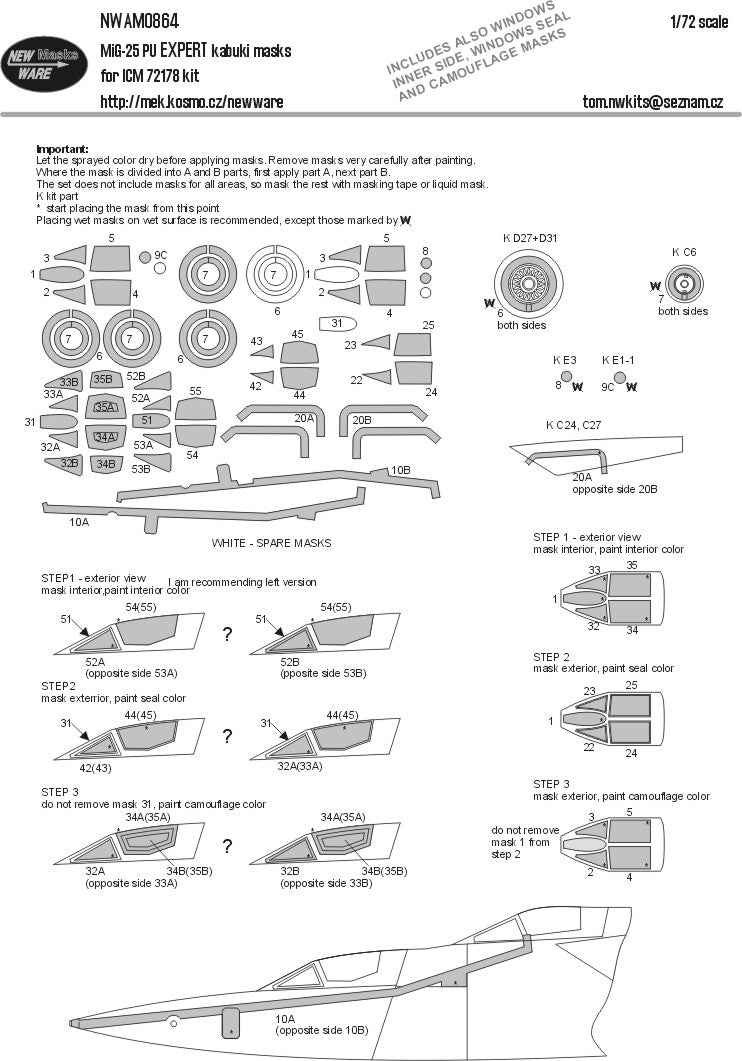 New Ware NWAM0864 1:72 MiG-25PU Expert Kabuki Masks