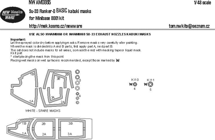 New Ware NWAM0865 1:48 Su-33 Flanker-D Basic Kabuki Masks