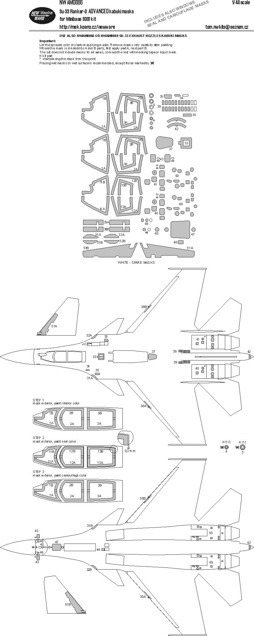 New Ware NWAM0866 1:48 Su-33 Flanker-D Advanced Kabuki Masks