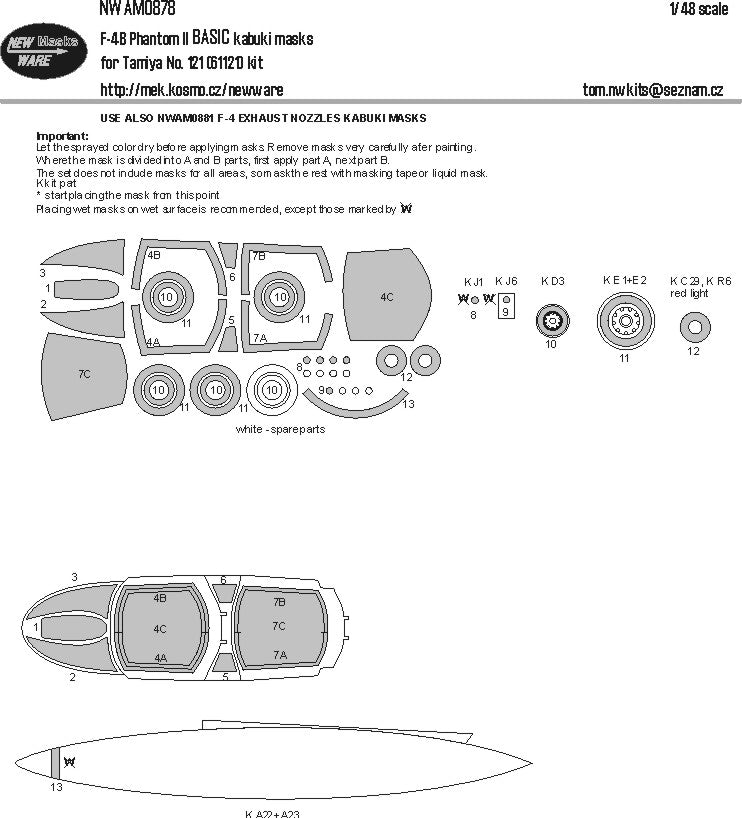 New Ware NWAM0878 1:48 F-4B Phantom II Basic Kabuki Masks