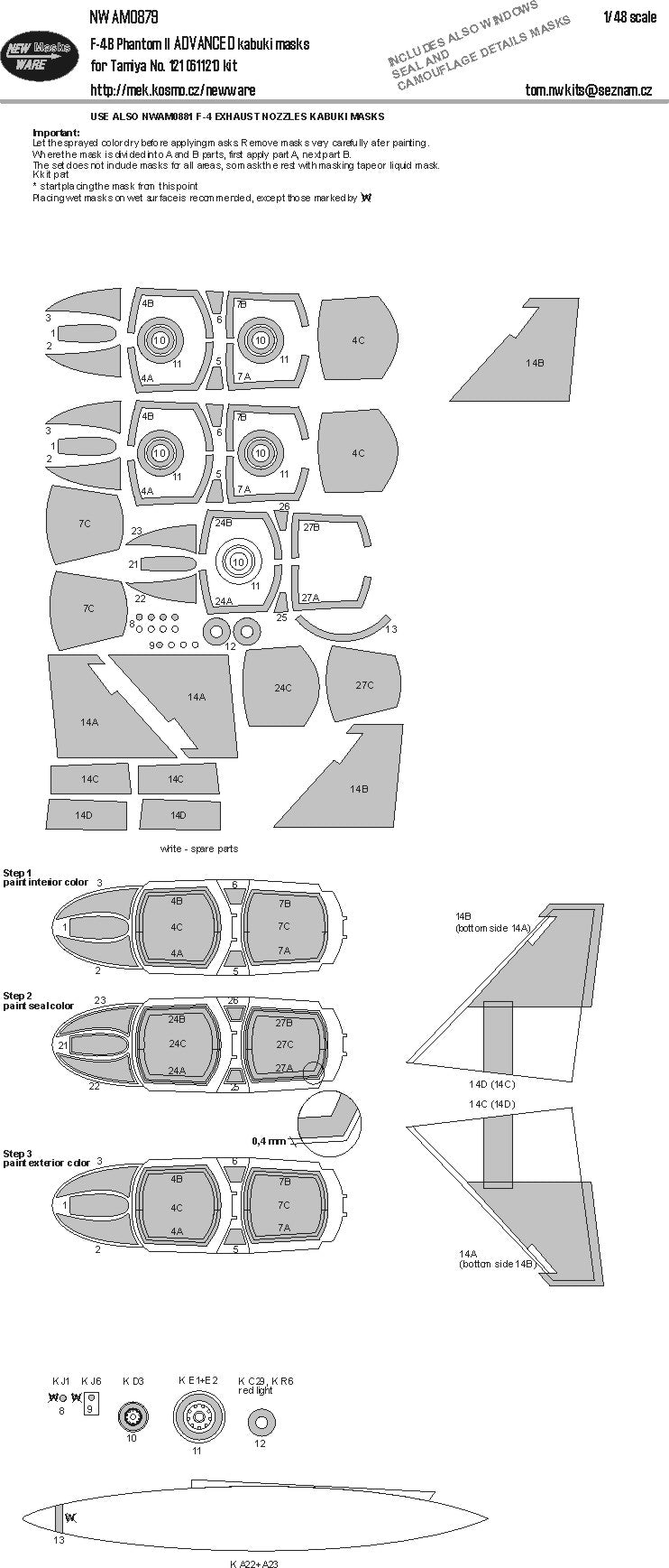 New Ware NWAM0879 1:48 F-4B Phantom II Advanced Kabuki Masks