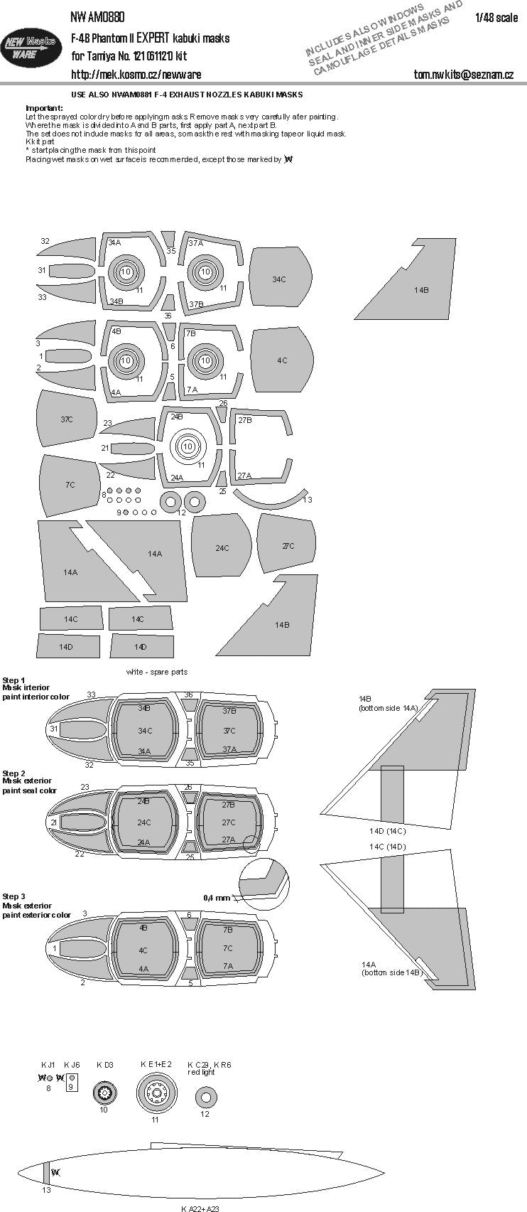 New Ware NWAM0880 1:48 F-4B Phantom II Expert Kabuki Masks