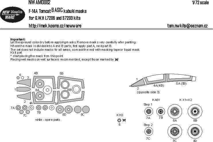 New Ware NWAM0882 1:72 F-14A Tomcat Basic Kabuki Masks