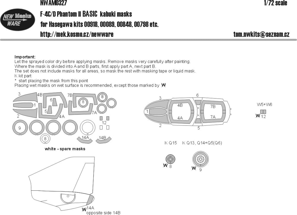 New Ware NWAM0890 1:72 F-4C/D Phantom II Basic Kabuki Masks