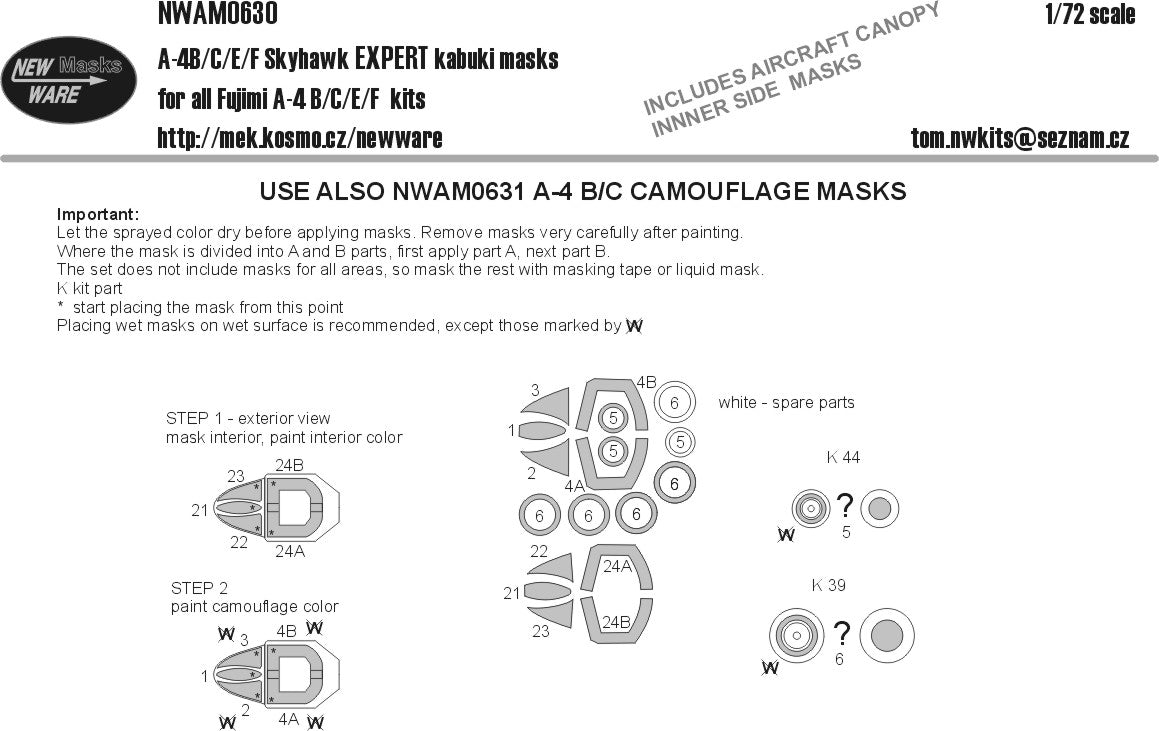 New Ware NWAM0894 1:72 A-4B/C/E/F Skyhawk Expert Masks