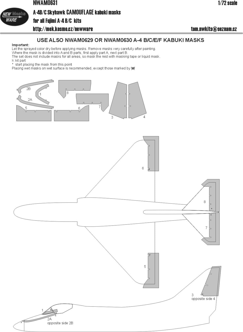 New Ware NWAM0895 1:72 Douglas A-4 Skyhawk family camouflage kabuki masks
