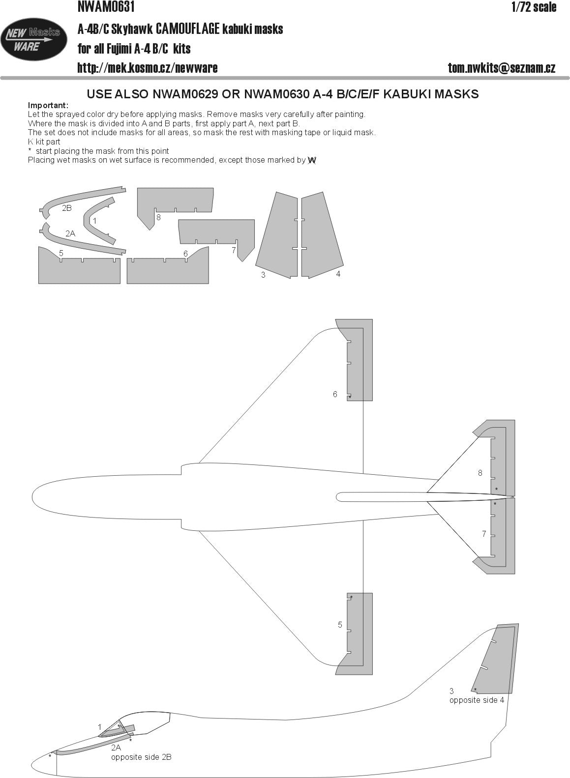 New Ware NWAM0895 1:72 Douglas A-4 Skyhawk family camouflage kabuki masks