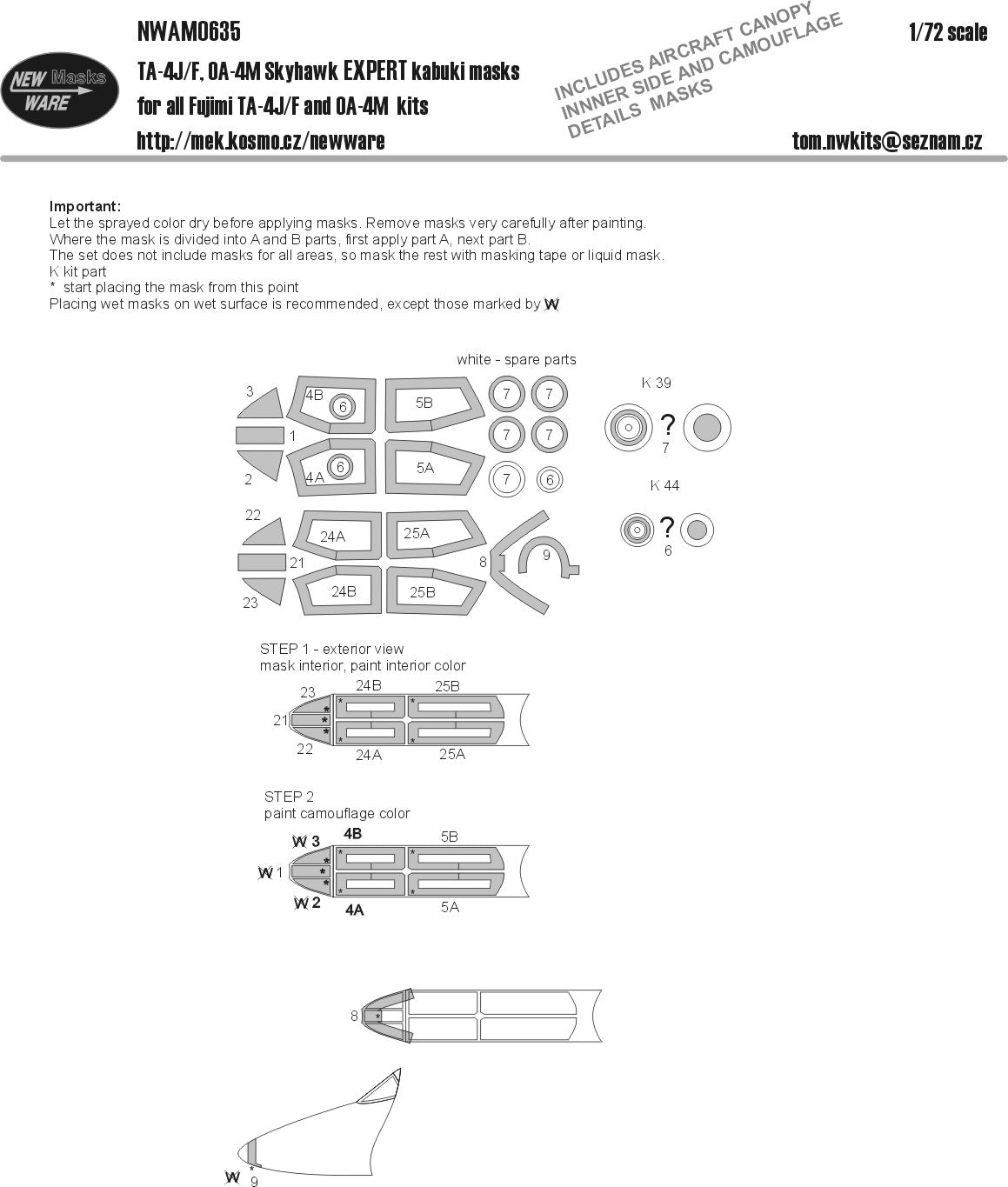 New Ware NWAM0899 1:72 TA-4J/F Skyhawk Expert Kabuki Masks