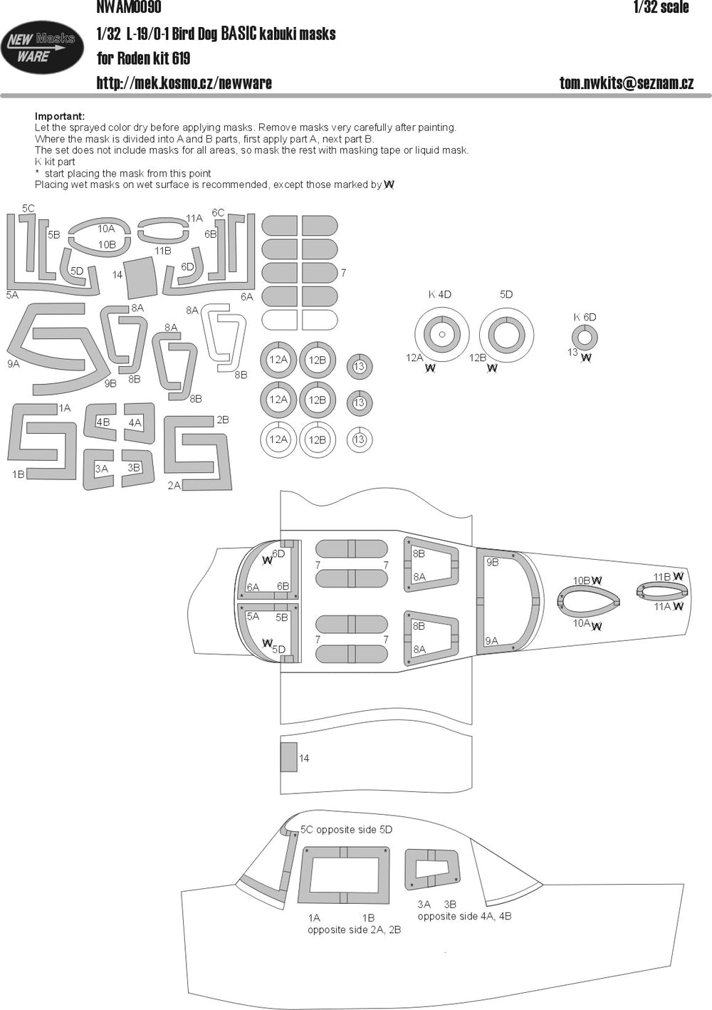 New Ware NWAM0090 1:32 Cessna L-19/O-1 Bird Dog Basic Masks