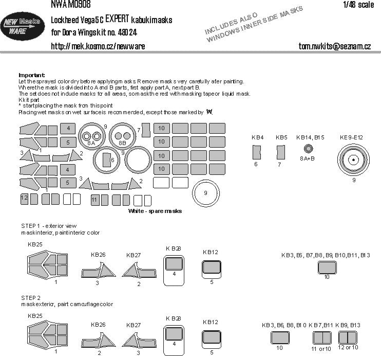 New Ware NWAM0908 1:48 Lockheed Vega 5C Expert Kabuki Masks