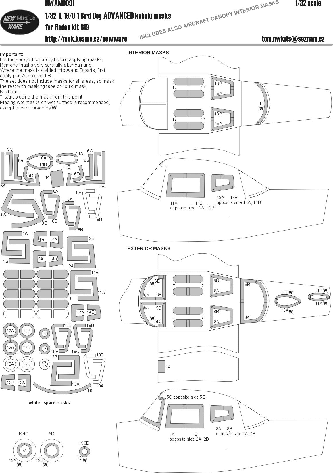 New Ware NWAM0091 1:32 Cessna L-19/O-1 Bird Dog Expert Masks