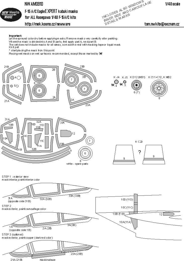 New Ware NWAM0910 1:48 F-15A/C Eagle Expert Kabuki Masks