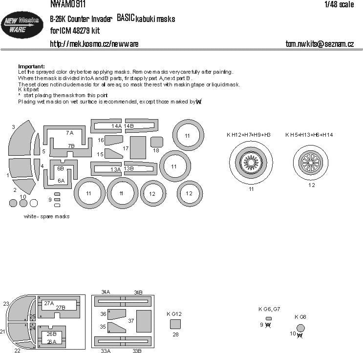 New Ware NWAM0911 1:48 B-26K Counter Invader Basic Masks