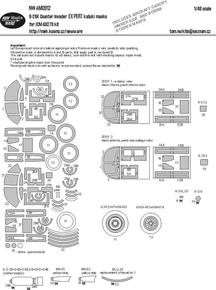 New Ware NWAM0912 1:48 B-26K Counter Invader Expert Masks