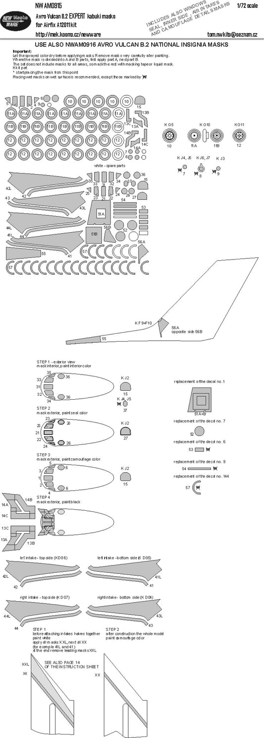 New Ware NWAM0915 1:72 Avro Vulcan B.2 Expert Kabuki Masks
