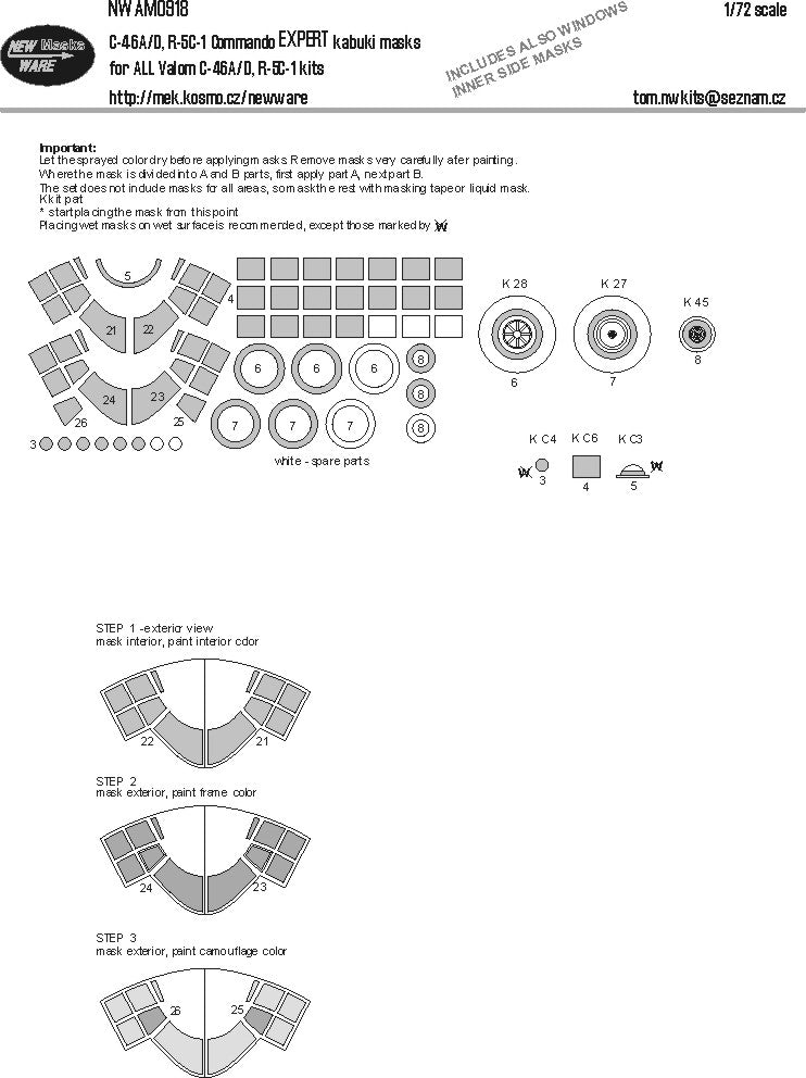 New Ware NWAM0918 1:72 Curtiss C-46 Commando Expert Masks