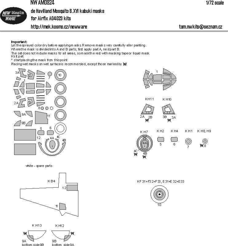 New Ware NWAM0924 1:72 Mosquito B.XVI Kabuki Masks