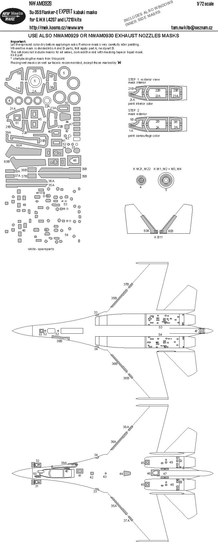 New Ware NWAM0928 1:72 Su-35S Flanker E Expert Kabuki Masks