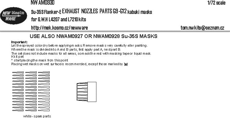 New Ware NWAM0930 1:72 Su-35S Exhaust Nozzle Kabuki Masks