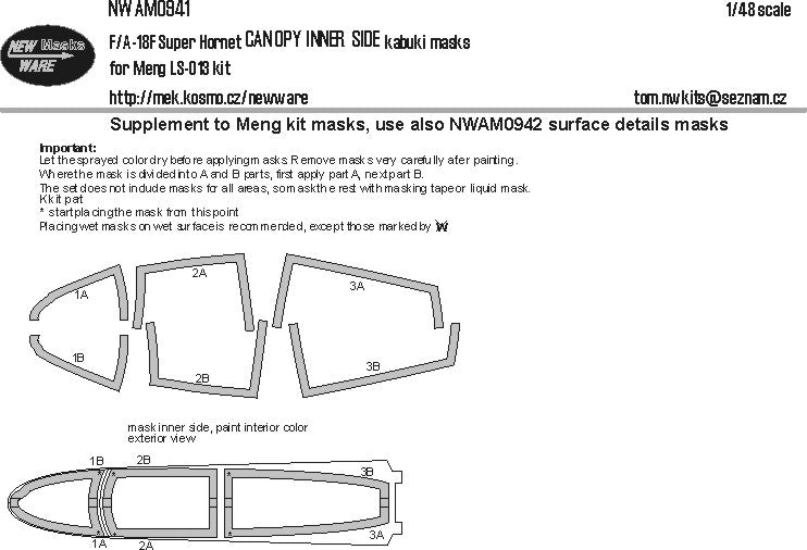 New Ware NWAM0941 1:48 Boeing F/A-18F Super Hornet CANOPY INNER